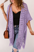 Load image into Gallery viewer, Openwork Open Front Cardigan with Fringes
