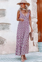 Load image into Gallery viewer, Maxi Dress | Purple Western Geometric Print V Neck Long Dress
