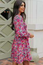 Load image into Gallery viewer, Purple Smocked V Neck Puffy Sleeve Floral Dress | Dresses/Floral Dresses
