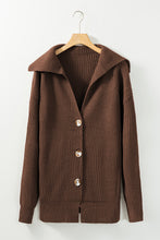 Load image into Gallery viewer, Brown Chunky Knit Lapel Collar Button up Cardigan
