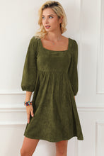 Load image into Gallery viewer, Jungle Green Suede Square Neck Puff Sleeve Dress
