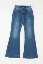 Load image into Gallery viewer, Blue High Waist Seam Stitching Pocket Flare Jeans
