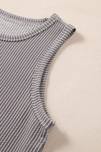 Medium Grey Corded Sleeveless Top and Pocketed Shorts Set | Two Piece Sets/Short Sets
