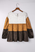 Load image into Gallery viewer, Leopard Color Block Balloon Sleeve Blouse | Tops/Blouses &amp; Shirts
