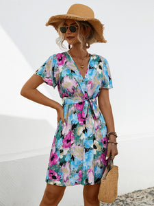 Mini Dress | Printed Surplice Tie Waist Dress