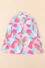 Load image into Gallery viewer, Pink Geometric Block Printed Roll Tab Sleeve Shirt | Tops/Blouses &amp; Shirts
