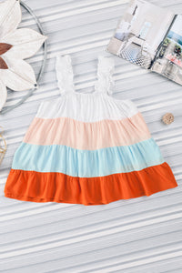 Tank Top | White Frill Straps Color Block Tiered Blouse