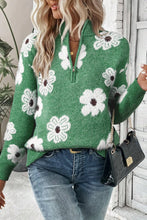 Load image into Gallery viewer, Flower Half Zip Long Sleeve Sweater
