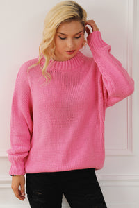 Rose Red Chunky Knit Turtle Neck Drop Shoulder Sweater | Tops/Sweaters & Cardigans