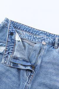 Sky Blue High Rise Crossover Waist Denim Shorts | Bottoms/Denim Shorts