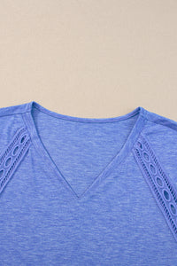 Oversized Blue Top  | Sky Blue Crochet Lace Detail Tee