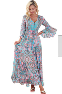 Paisley Printed Ruffle Trim Elegant Maxi Dress | Dresses/Maxi Dresses