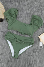 Load image into Gallery viewer, Green Sexy Bubble Sleeves High waisted swimsuits | Swimwear/High Waisted Swimsuit
