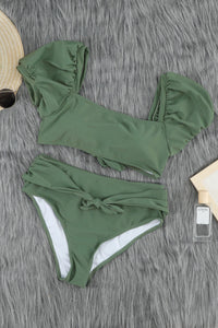 Green Sexy Bubble Sleeves High waisted swimsuits | Swimwear/High Waisted Swimsuit