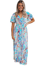 Load image into Gallery viewer, Green Wrap V Neck Floral Maxi Dress | Dresses/Floral Dresses
