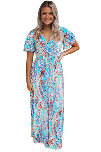 Green Wrap V Neck Floral Maxi Dress | Dresses/Floral Dresses