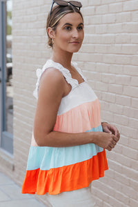 Color Block Ruffle Strap Tank Top