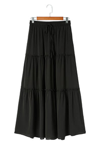 Black Frill Tiered Drawstring Waist Maxi Skirt | Bottoms/Skirts & Petticoat