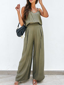 Womens Pants Set-Spaghetti Strap Cami and Wide Leg Pants Set | jumpsuit