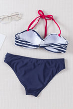 Load image into Gallery viewer, Blue Halter Bandeau Striped Bikini | Swimwear/Bikinis
