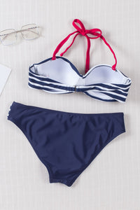 Blue Halter Bandeau Striped Bikini | Swimwear/Bikinis