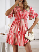 Load image into Gallery viewer, Mini Dress | Plaid Flounce Sleeve Buttoned
