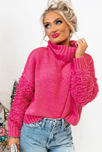 Load image into Gallery viewer, Pink Ribbed Turtleneck Fuzzy Sleeve Knit Sweater | Tops/Sweaters &amp; Cardigans
