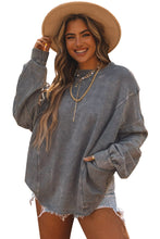 Load image into Gallery viewer, Gray Exposed Seam Twist Open Back Oversized Sweatshirt
