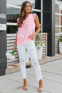 Pink Floral Print Drawstring Frill Trim Sleeveless Top | Tops/Tank Tops