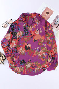 Purple Graffiti Printed V Neck Puff Sleeve Blouse | Tops/Blouses & Shirts