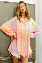 Load image into Gallery viewer, Color Block Top | Plaid Color Block Raw Hem Shirt
