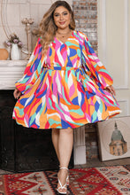 Load image into Gallery viewer, Multicolor Plus Size Abstract Print Oversized Sleeve Belted Dress | Plus Size/Plus Size Dresses/Plus Size Mini Dresses
