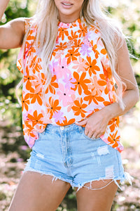 Orange Ruffled Sleeve Smocked Floral Top | Tops/Blouses & Shirts