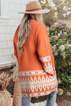 Load image into Gallery viewer, Open Knit Cardigan | Orange Printed Aztec Print Sweater
