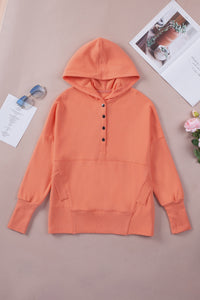 Orange Batwing Sleeve Pocketed Henley Hoodie | Tops/Sweatshirts & Hoodies