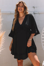 Load image into Gallery viewer, Black Ruffled 3/4 Sleeve V Neck Babydoll Mini Dress | Dresses/Mini Dresses
