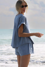 Load image into Gallery viewer, Blue Denim Shorts Set | Cuffed Sleeve Tee Elastic Shorts Set
