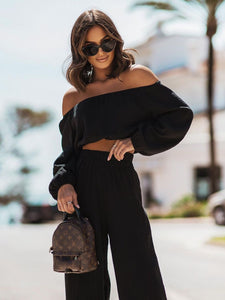 Top & Pants Set | Off Shoulder Long Sleeve Pants Set