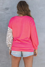 Load image into Gallery viewer, Rose Leopard Patchwork Color Block Ribbed Long Sleeve Top | Tops/Long Sleeve Tops
