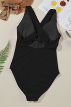 Load image into Gallery viewer, Black Deep V Neck Crossover Backless Ruched High Cut Monokini | Swimwear/One Piece Swimsuit
