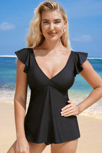 Load image into Gallery viewer, Black Sexy V Neck Ruffle Sleeve Tankini Top | Swimwear/Swim Tops
