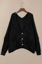 Load image into Gallery viewer, Black Buttons Front Pocketed Sweater Cardigan | Tops/Sweaters &amp; Cardigans
