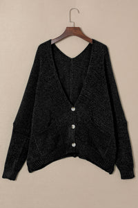 Black Buttons Front Pocketed Sweater Cardigan | Tops/Sweaters & Cardigans