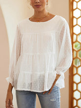 Load image into Gallery viewer, Swiss Dot Blouse | Ruffled Round Neck Long Sleeve Top
