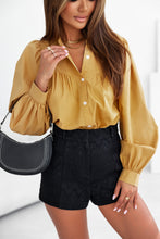 Load image into Gallery viewer, Puff Sleeve Top | Yellow Pleated Loose Shirt
