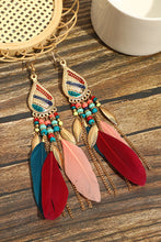 Load image into Gallery viewer, Tassel Hook Earrings | Red Bohemian Feathered Beaded
