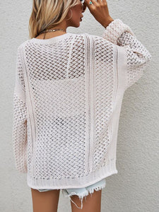 Pink Openwork Button Front Cardigan