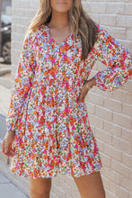 Load image into Gallery viewer, Multicolor Floral Neck Tie Long Sleeve Flared Dress | Dresses/Floral Dresses
