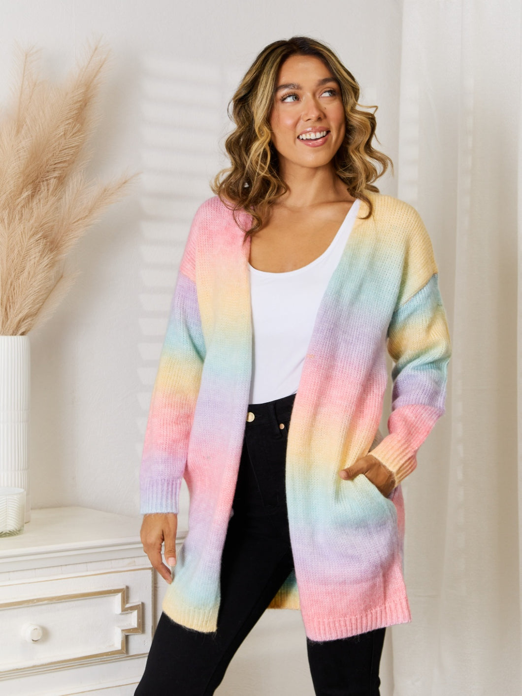 Gradient Open Front Cardigan Sweater