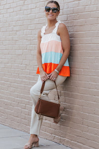 Tank Top | White Frill Straps Color Block Tiered Blouse